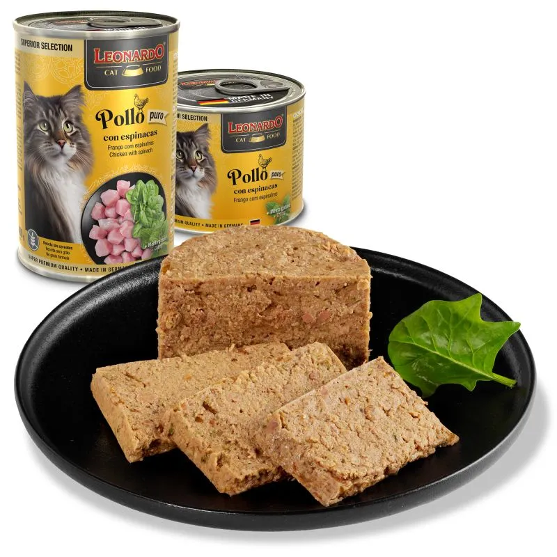 Leonardo Comida Húmeda Superior de Pollo con Espinacas para Gatos